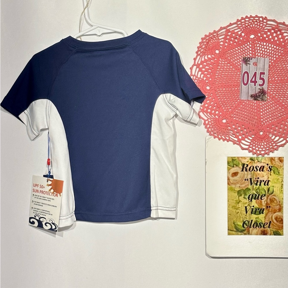 Jr. Swim NWT Color Block Swim Tee Navy/White  UPF 50+ Quick Dry 2T - Picture 8 of 10